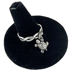 James Avery Sterling Silver Woven Band Turtle Charm Ring Size 7